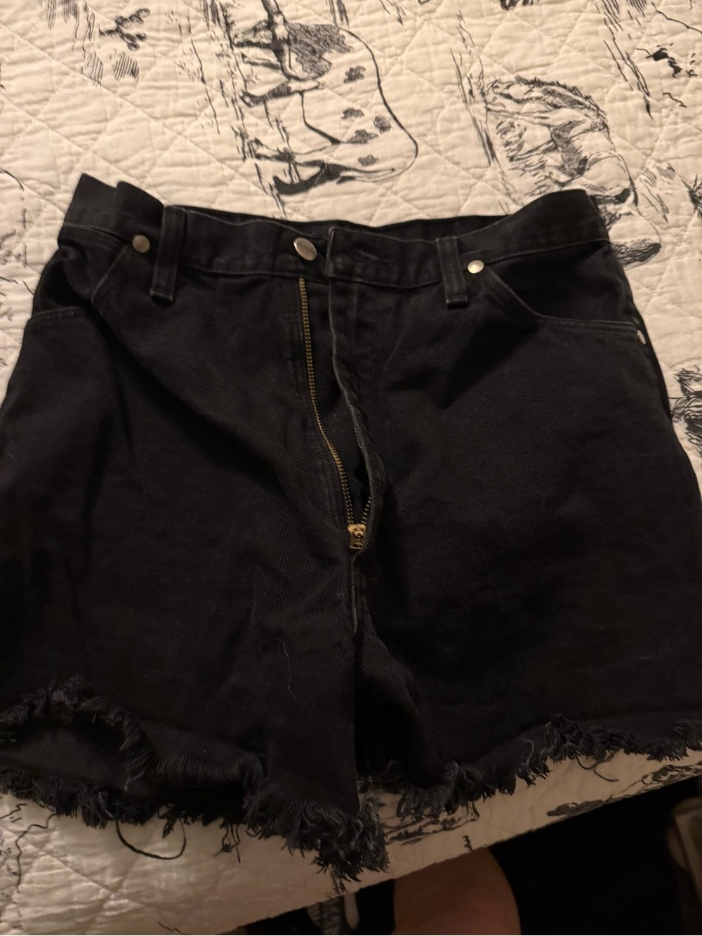 Wrangler Black High-Rise Frayed Hem Jean Shorts